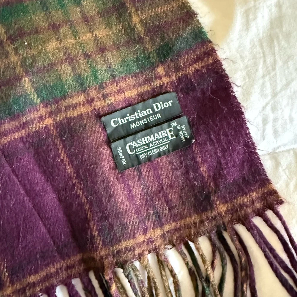 Dior Purple and Green Plaid Scarf